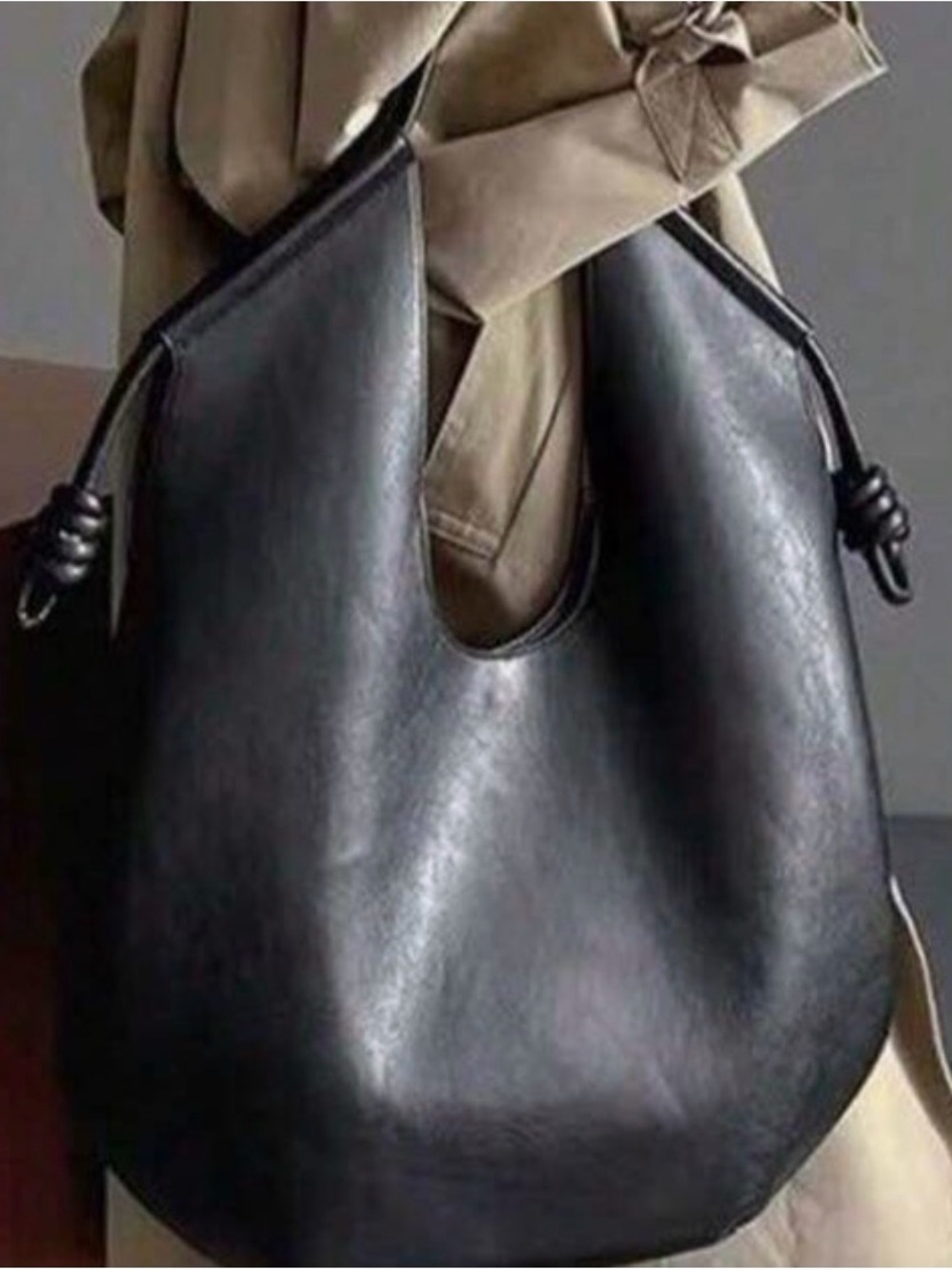 Classic Black Leather Tote Bag for Women